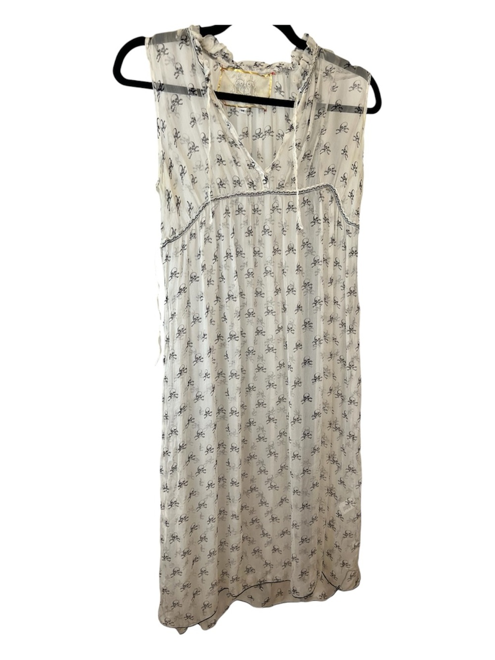 For Love and Liberty Vtg Sleeveless Sheer Silk Slip Dress with Black Skull Print